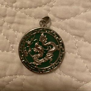 Jade and sterling silver dragon pendant